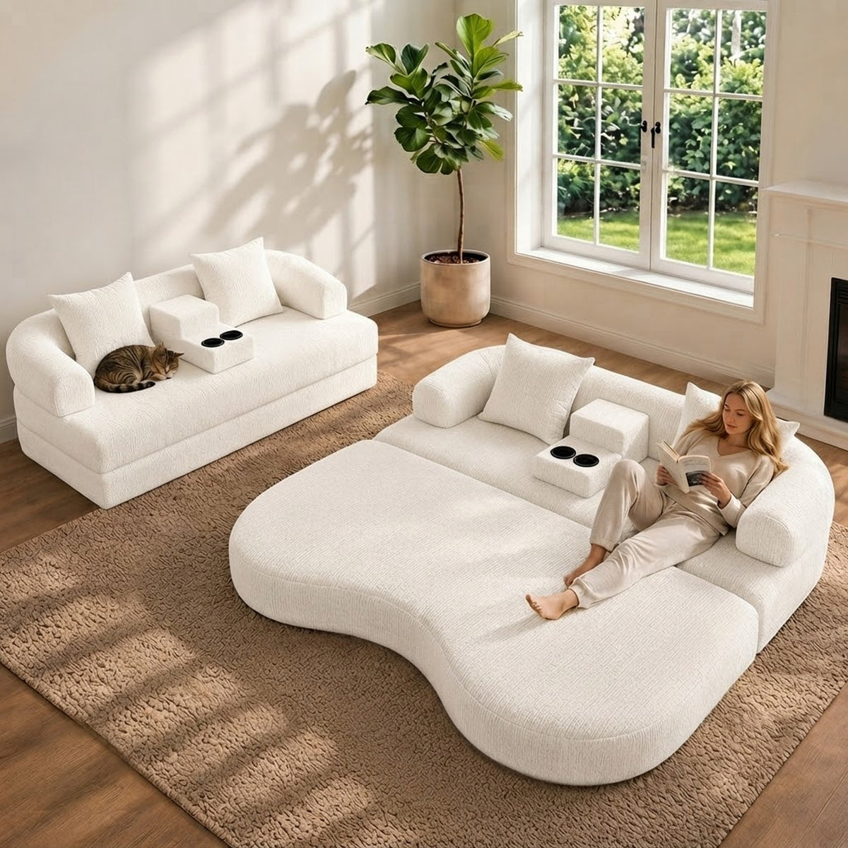 2-in-1 Convertible Sleeper Sofa Bed with Cup Holders