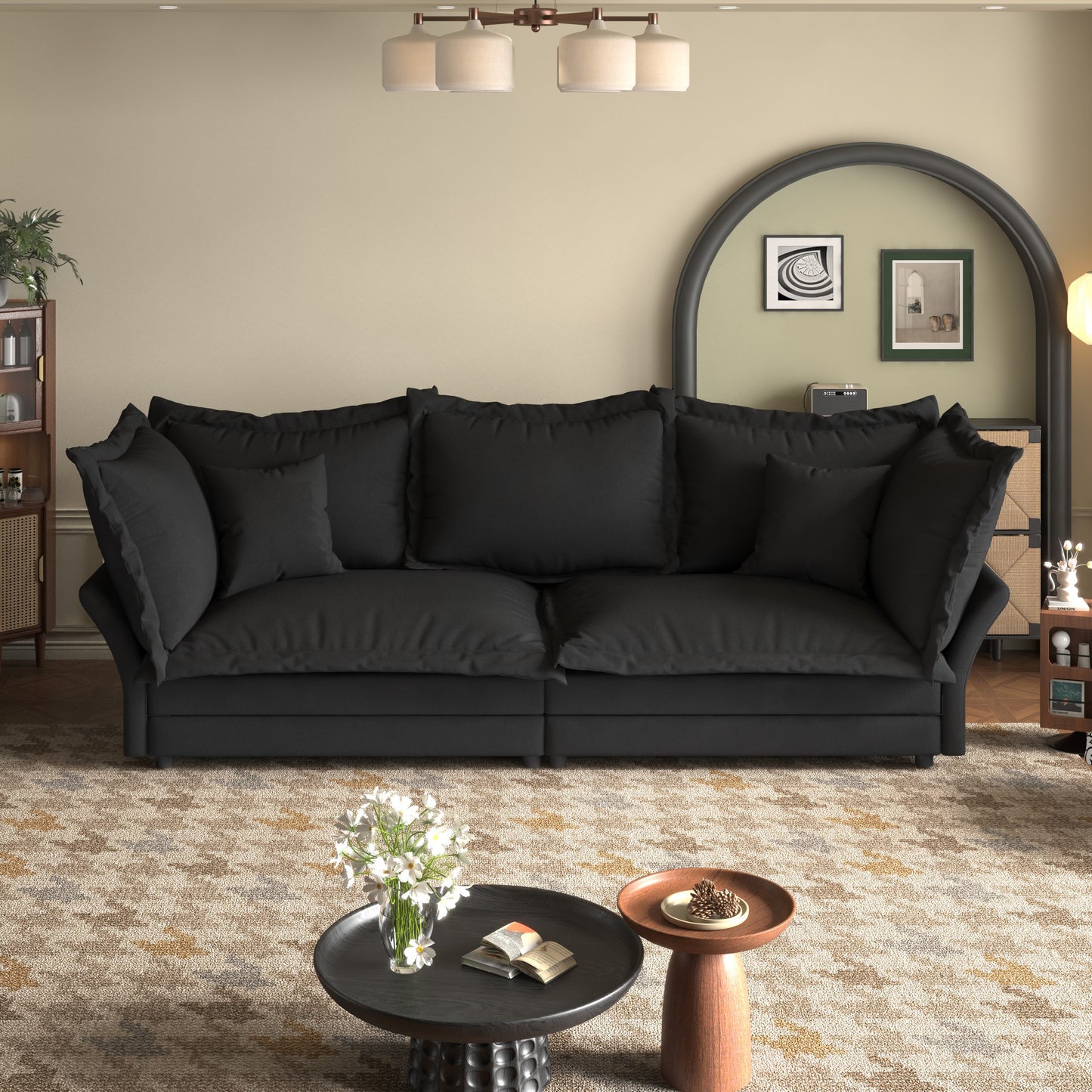 Comfy Upholstered Deep Seat Couches with Multiple Large Soft Pillows