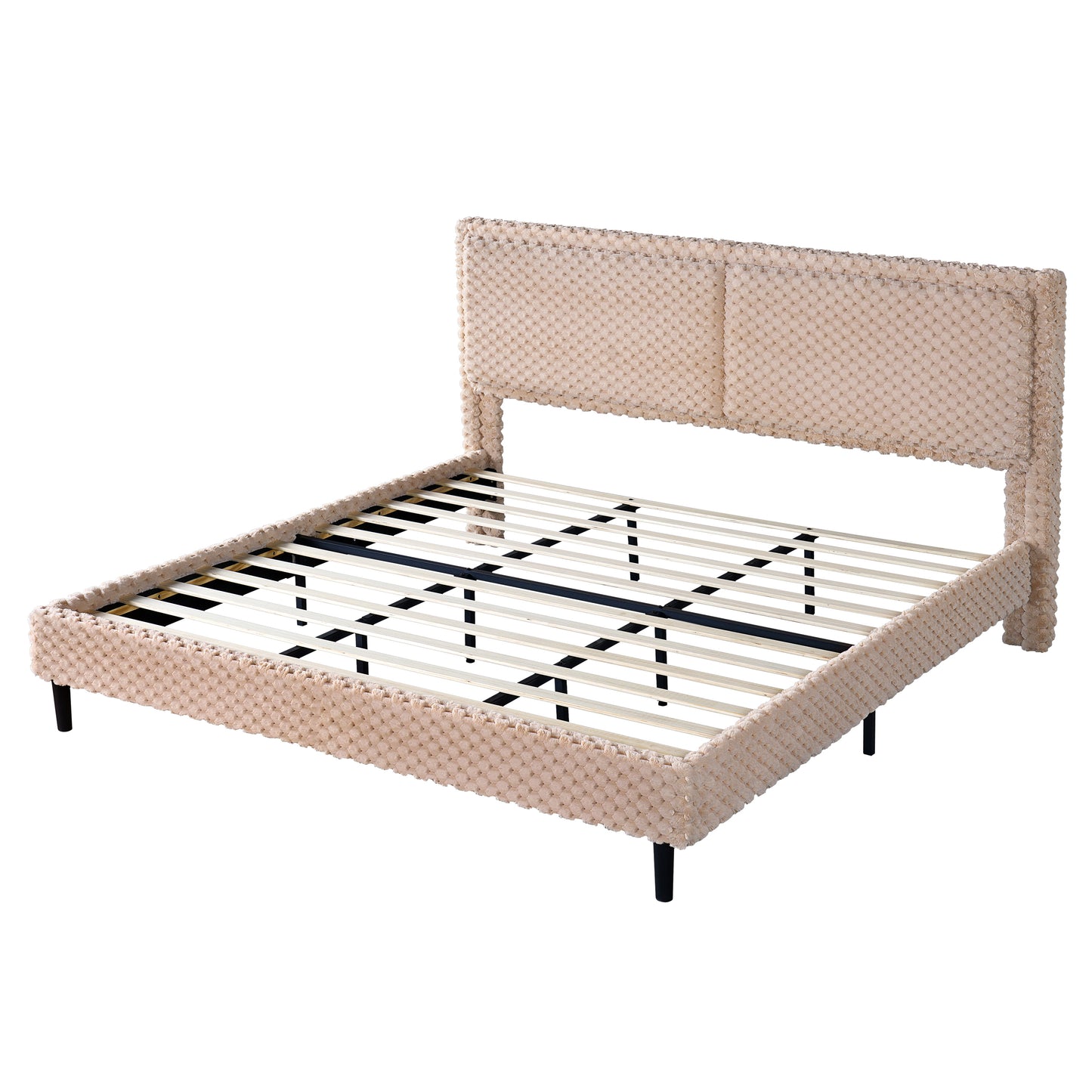 Modern White Plush Soft Bed – Comfortable Backrest Bedroom Bed (Queen/King)
