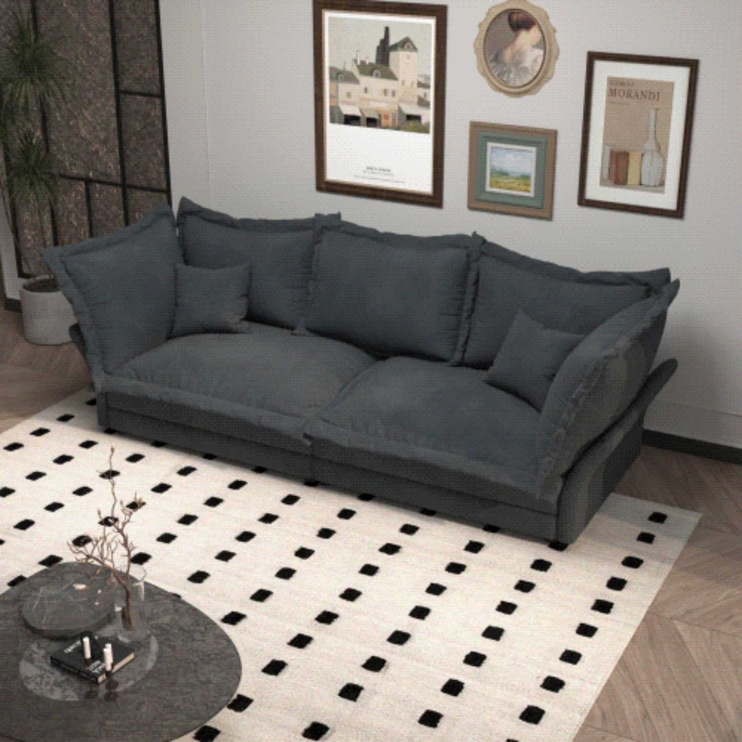 Comfy Upholstered Deep Seat Couches with Multiple Large Soft Pillows