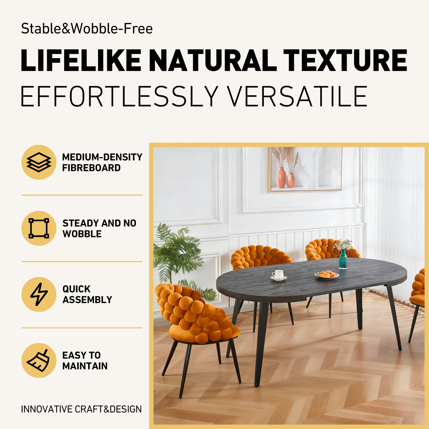 Extendable Dining Table – Metal Leg, MDF Top | Space-Saving Expandable Table for Home &amp; Office (Oak/Walnut/Black)