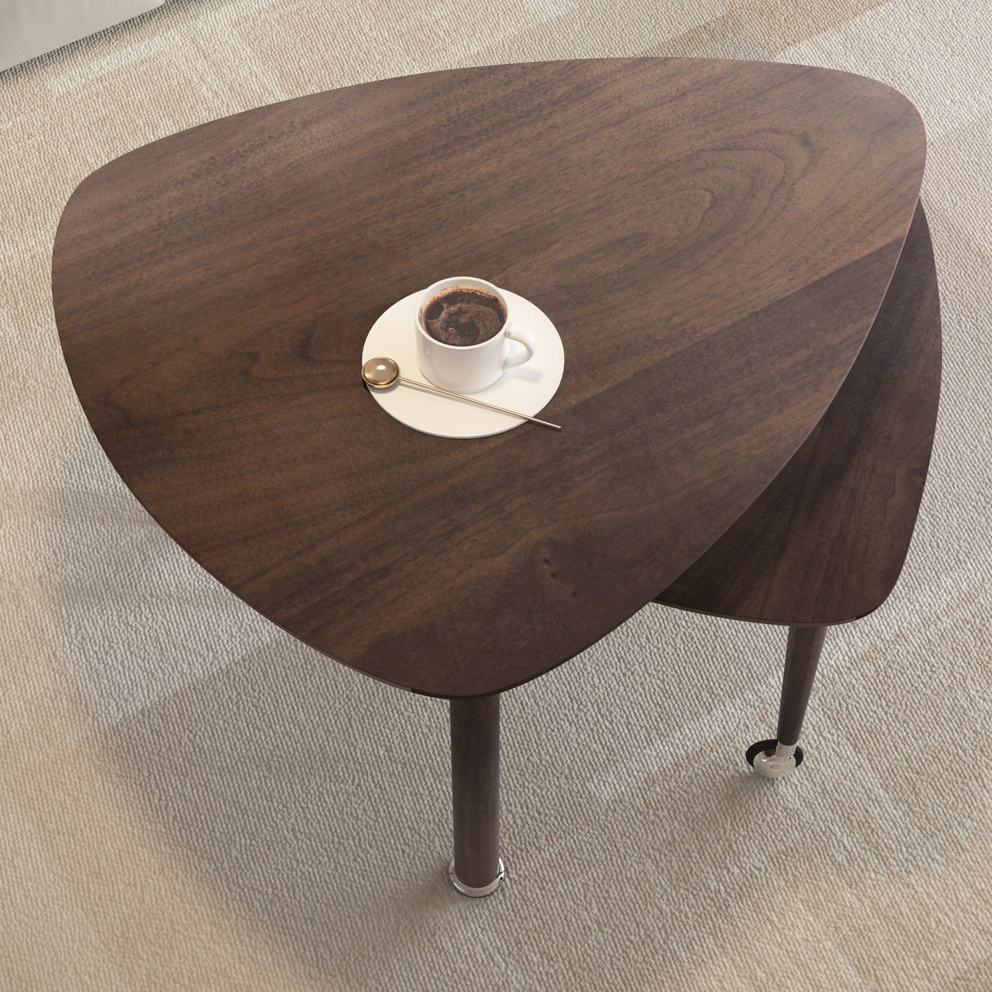 360° Rotatable Modern Coffee Table for Living Room – Solid Wood Legs with Nesting Design (Black/Walnut/White)
