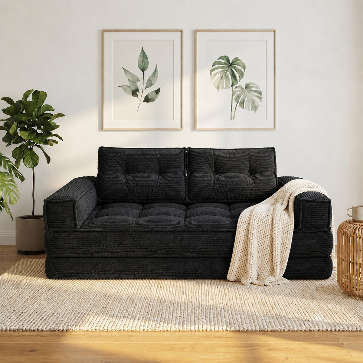 2-in-1 Boneless Convertible Floor Couch – Lazy Double Sofa with Armrest
