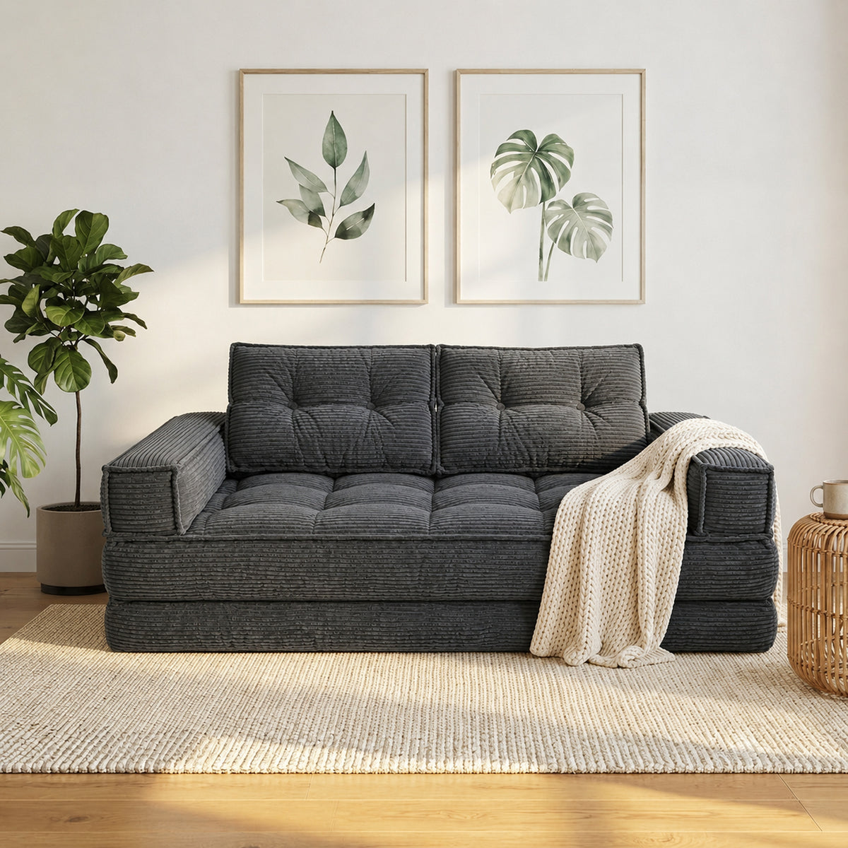 2-in-1 Boneless Convertible Floor Couch – Lazy Double Sofa with Armrest