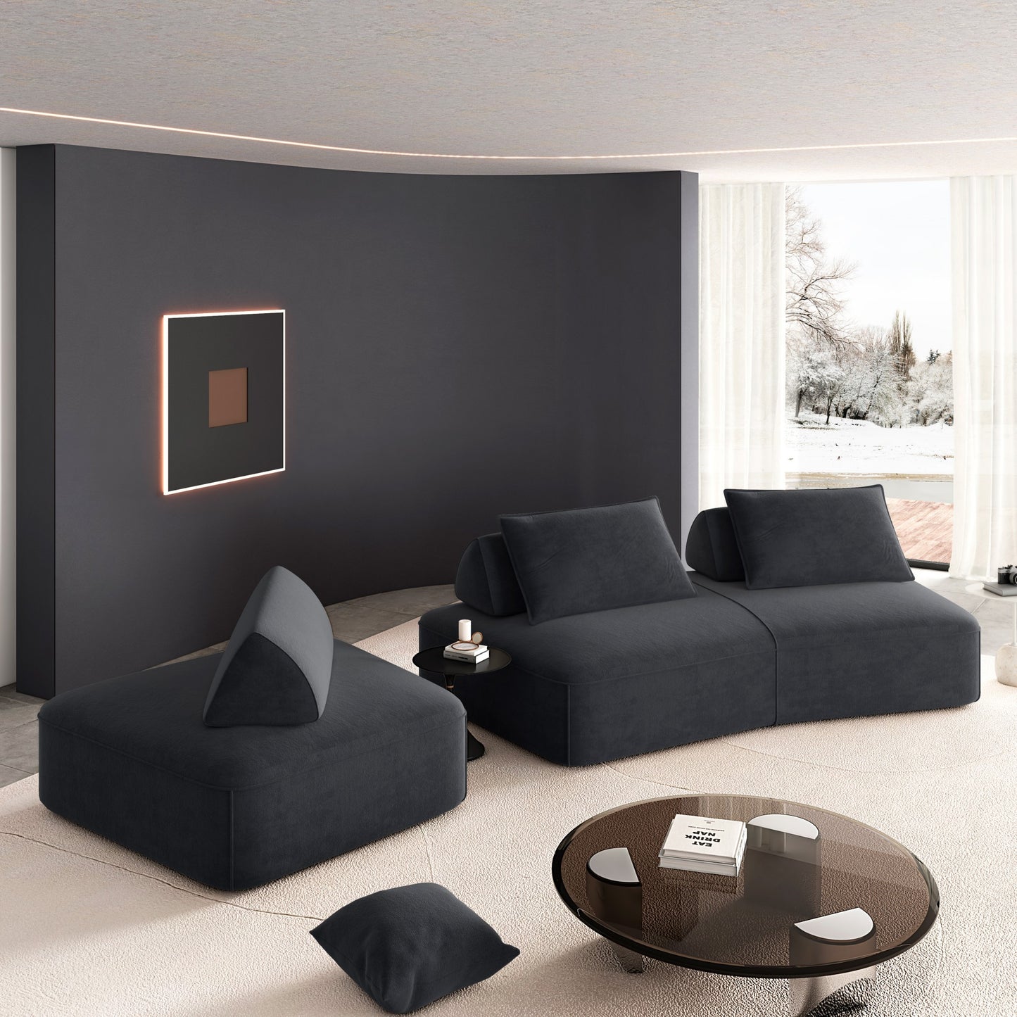 Modern Light Luxury Oversized Modular Sectional Sofa – DIY Chenille Couch with Removable Backrests & Soft Pillows (Beige/Dark Grey)
