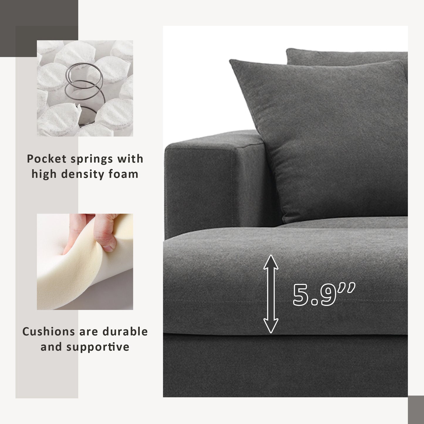 Modern Sectional Sofa,Polyester Fabric L-shaped Couch Set with 2 Free pillows