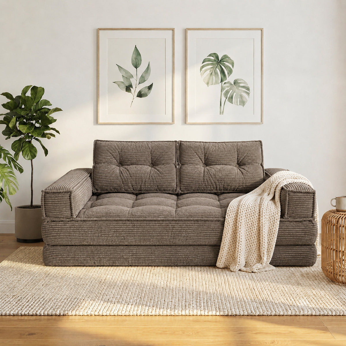 2-in-1 Boneless Convertible Floor Couch – Lazy Double Sofa with Armrest