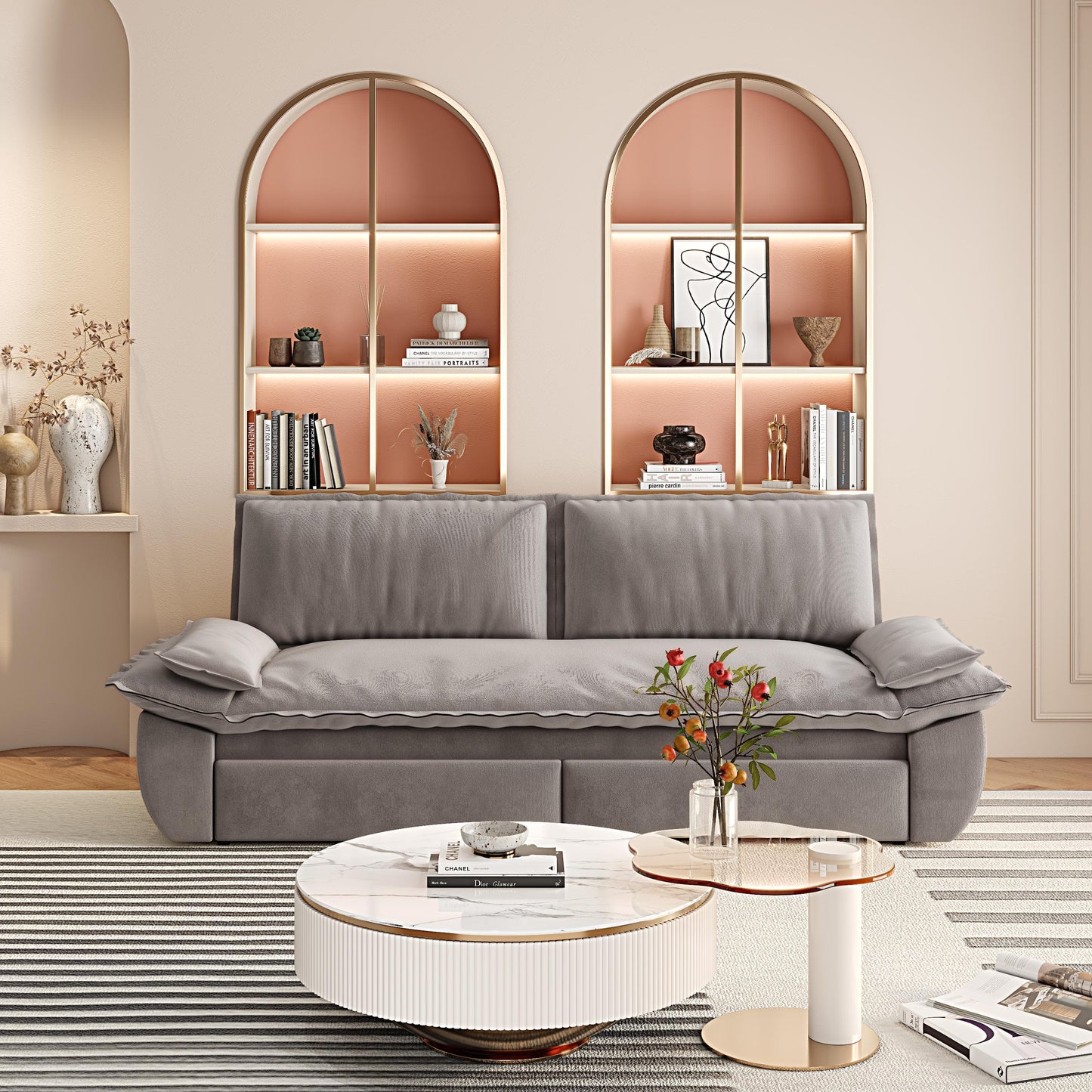 Queen Pull Out Sofa Bed,3-in-1 Convertible Sleeper Sofa,Multi-Functional Velvet Loveseat Bed