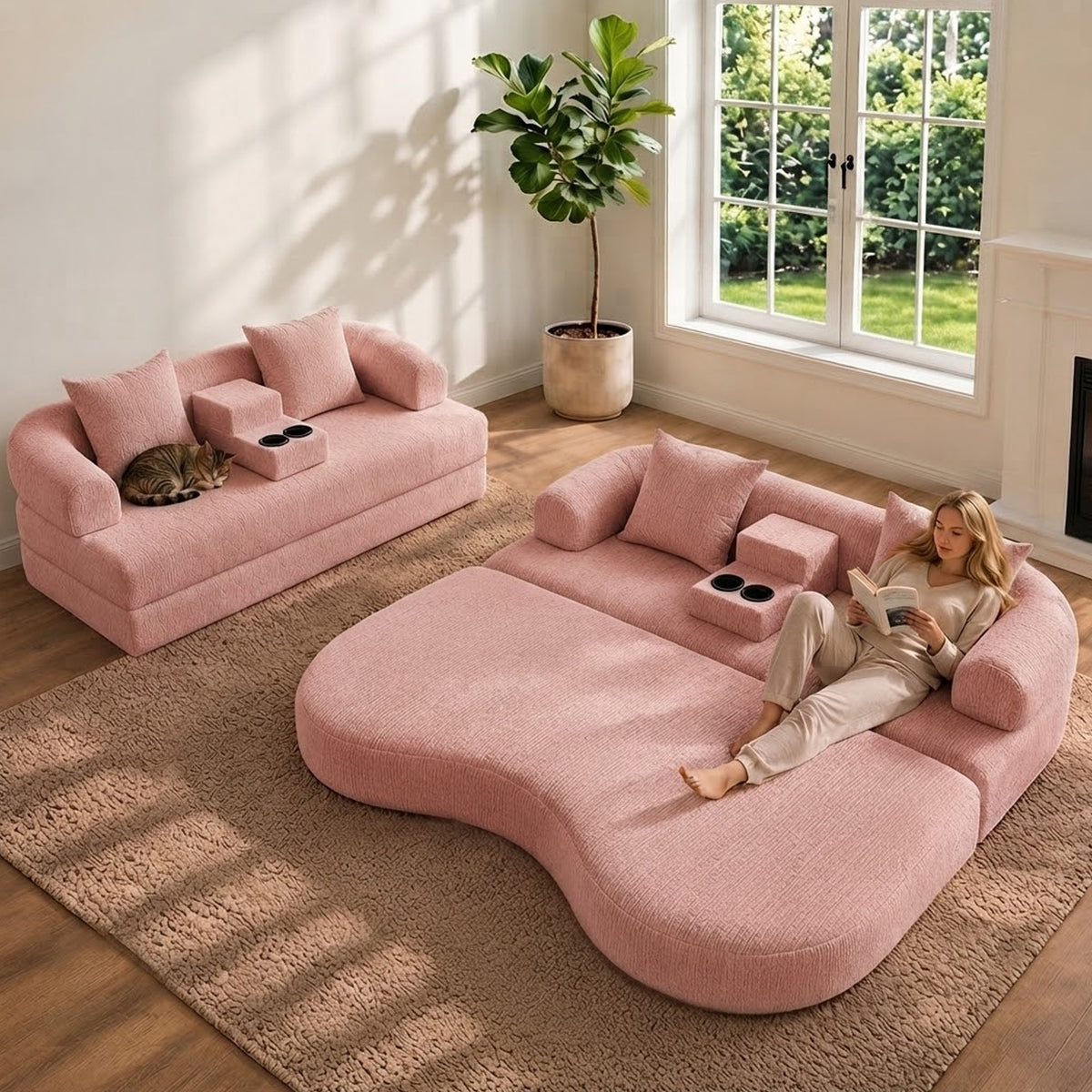 2-in-1 Convertible Sleeper Sofa Bed with Cup Holders