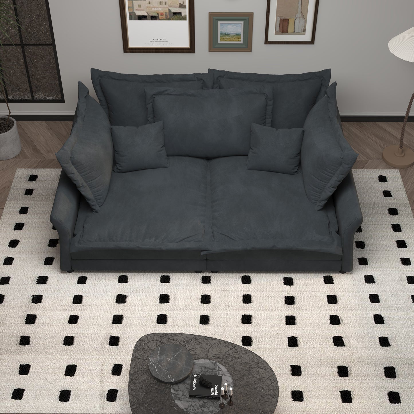 Comfy Upholstered Deep Seat Couches with Multiple Large Soft Pillows