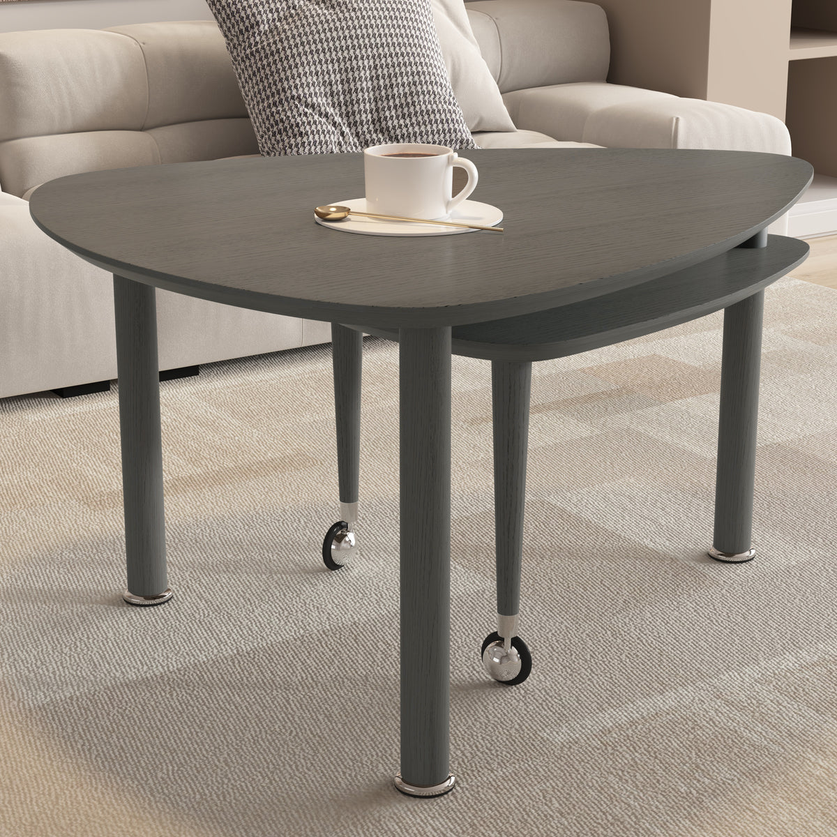 360° Rotatable Modern Coffee Table for Living Room – Solid Wood Legs with Nesting Design (Black/Walnut/White)