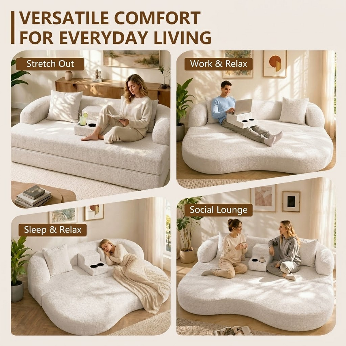 2-in-1 Convertible Sleeper Sofa Bed with Cup Holders