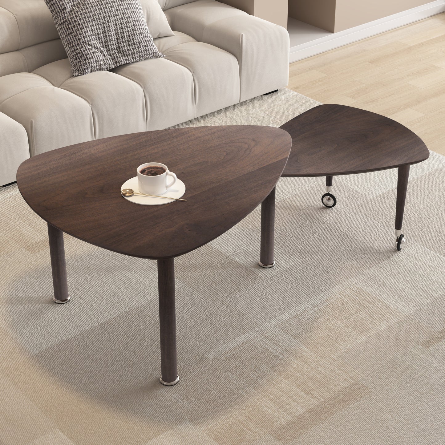 360° Rotatable Modern Coffee Table for Living Room – Solid Wood Legs with Nesting Design (Black/Walnut/White)