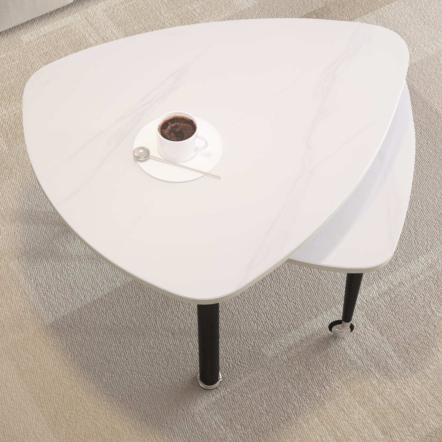 360° Rotatable Modern Coffee Table for Living Room – Solid Wood Legs with Nesting Design (Black/Walnut/White)