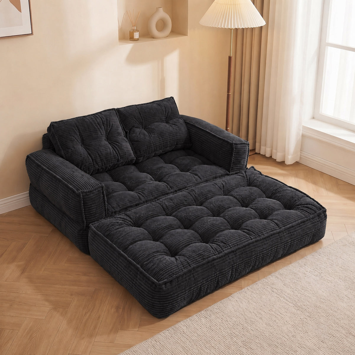2-in-1 Boneless Convertible Floor Couch – Lazy Double Sofa with Armrest