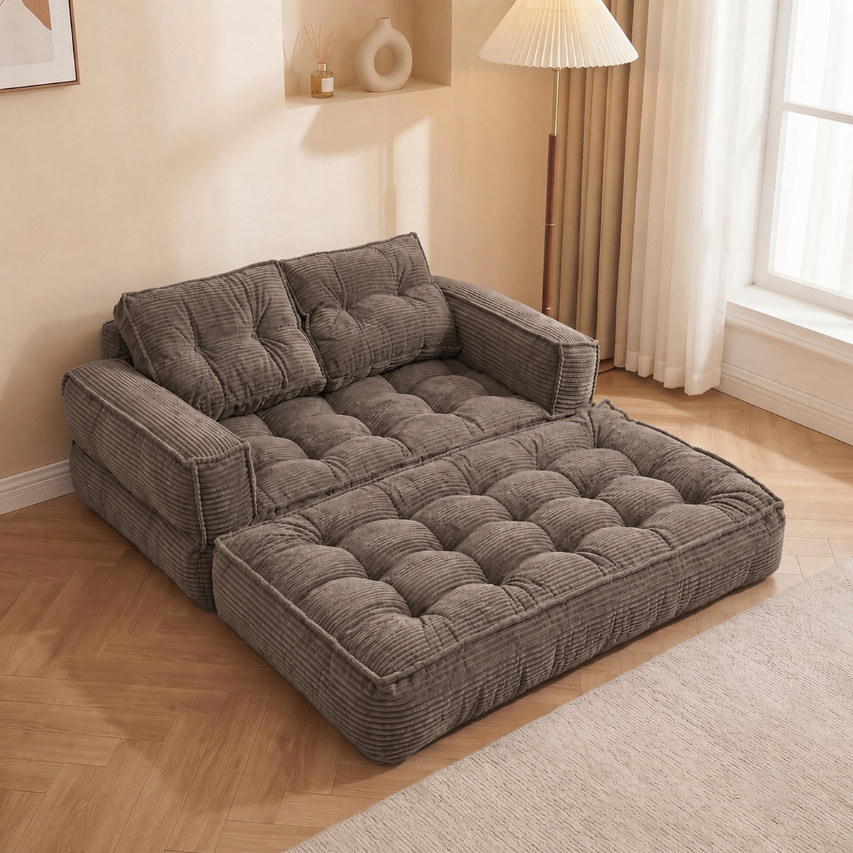 2-in-1 Boneless Convertible Floor Couch – Lazy Double Sofa with Armrest