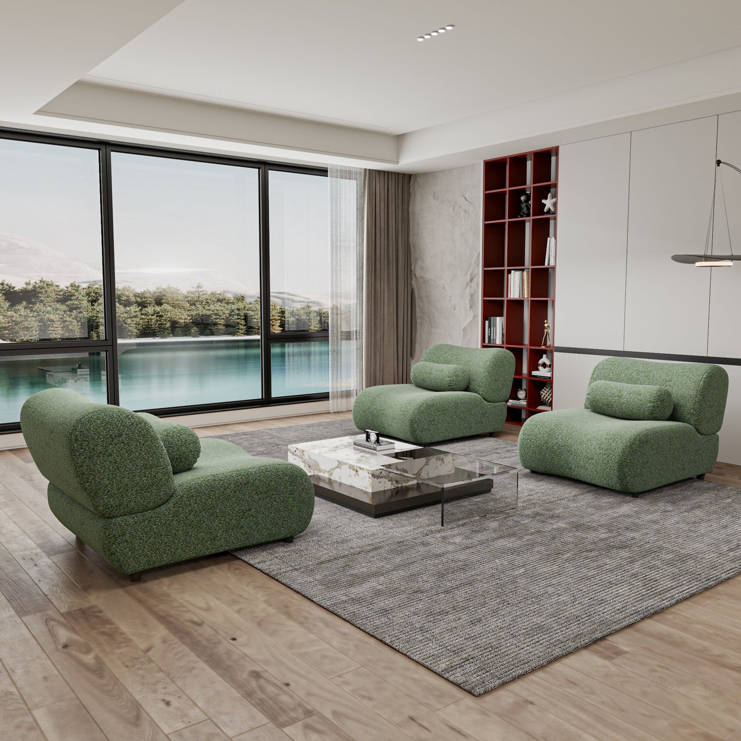 Chenille Fabric Living Room Sofa with Cylindrical Pillows, Freely Arrangeable 3 Colors