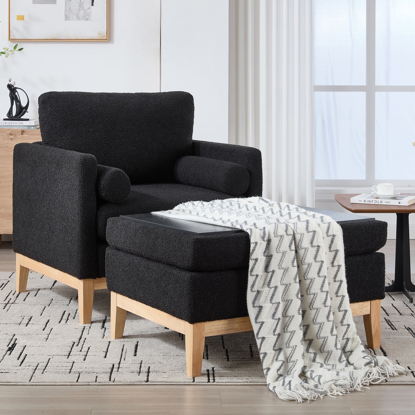 Modern Farmhouse Performance Accent Chair with Natural Wood Legs