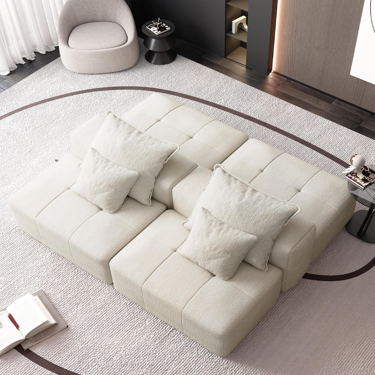 Modular Sectional Sofa with 2 chaise lounge and 2 armrest,Sparkling Chenille Fabric Soft Cushion Sofa with 4 Pillows