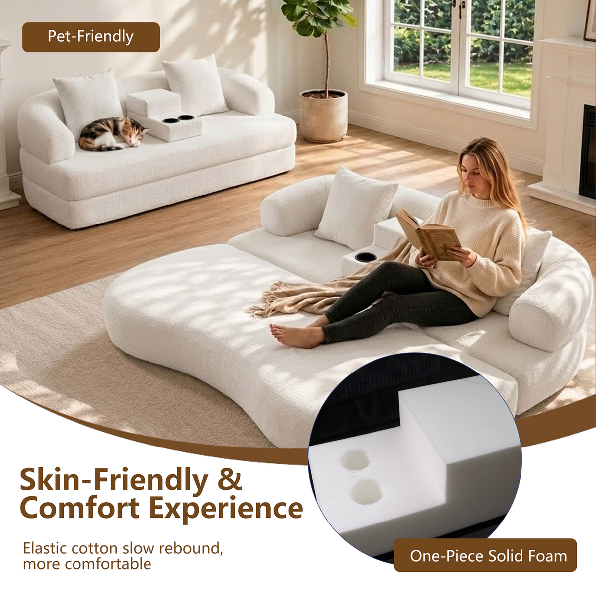 2-in-1 Convertible Sleeper Sofa Bed with Cup Holders