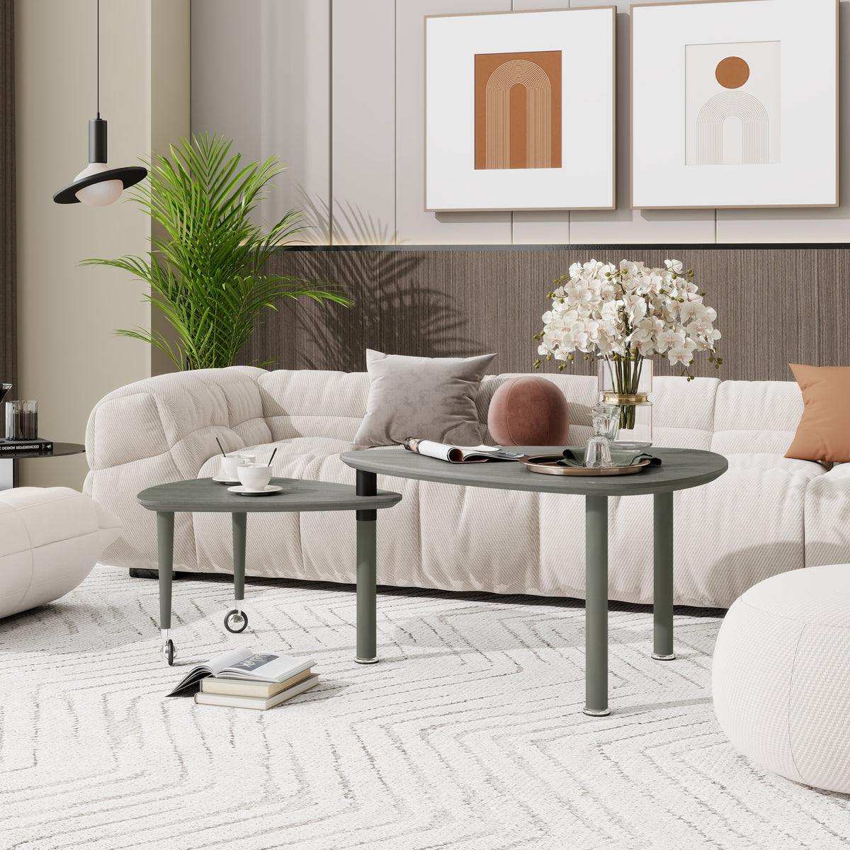 360° Rotatable Modern Coffee Table for Living Room – Solid Wood Legs with Nesting Design (Black/Walnut/White)