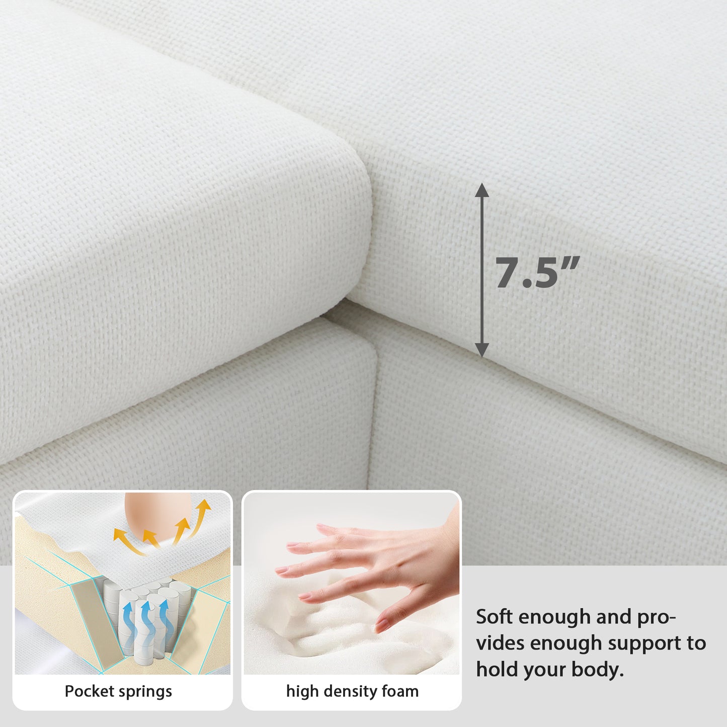 119'' Modern Oversized L - shaped Sectional Sofa: Ideal for Living Room, Apartment & Office - 5 - Seat Chenille with Chaise & 2 Free Pillows Light Gray