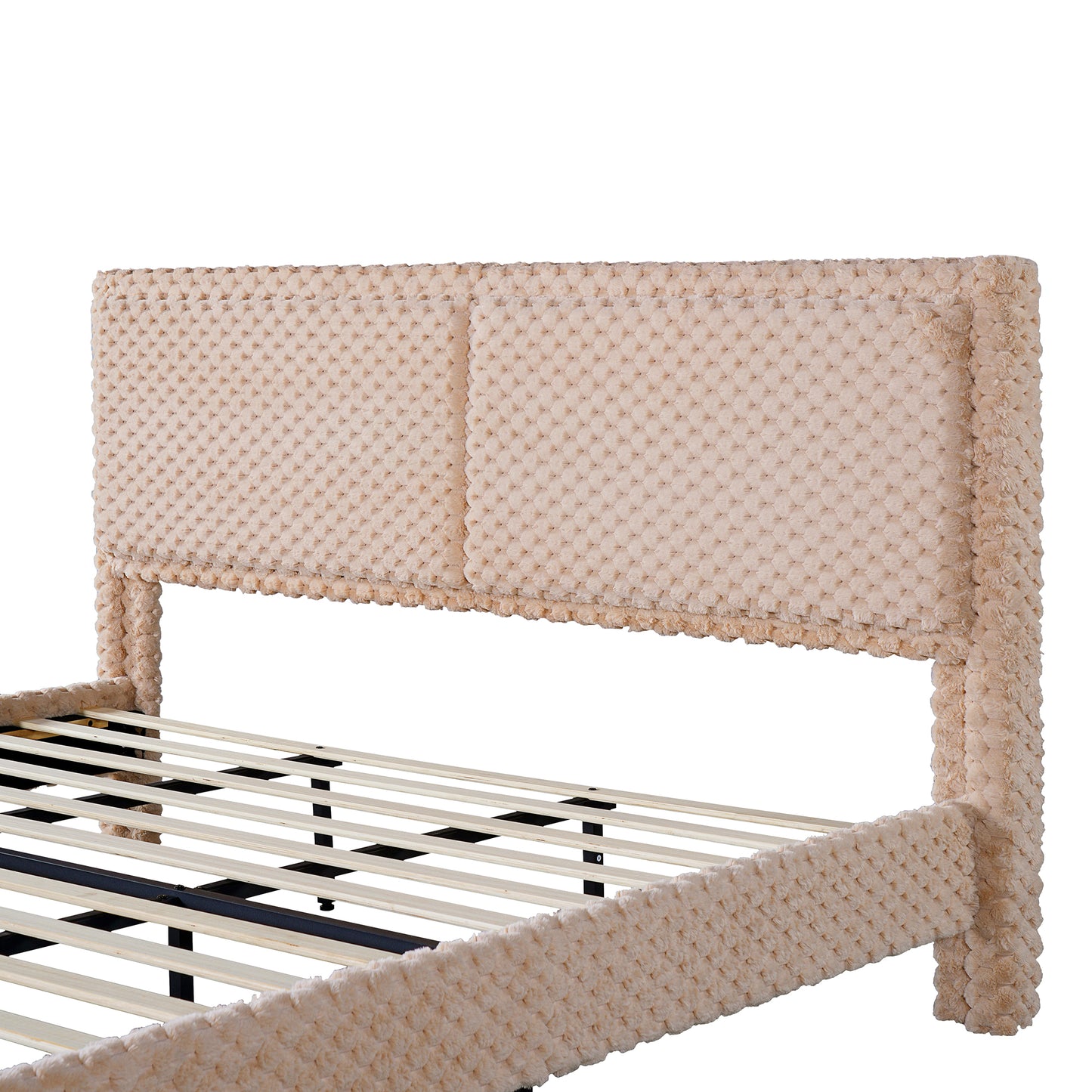 Modern White Plush Soft Bed – Comfortable Backrest Bedroom Bed (Queen/King)