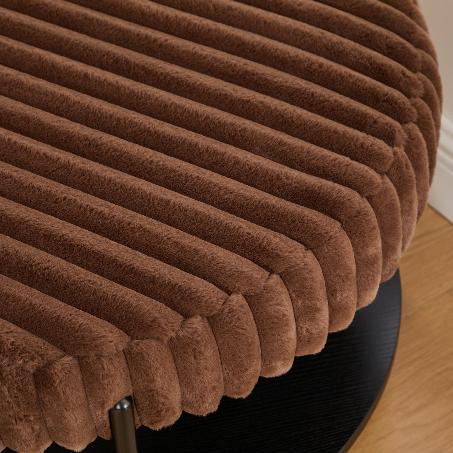 Upholstered Round Ottoman Coffee Table & Pouf Foot Rest | Faux Fur, Metal Legs – Beige/Brown/Charcoal