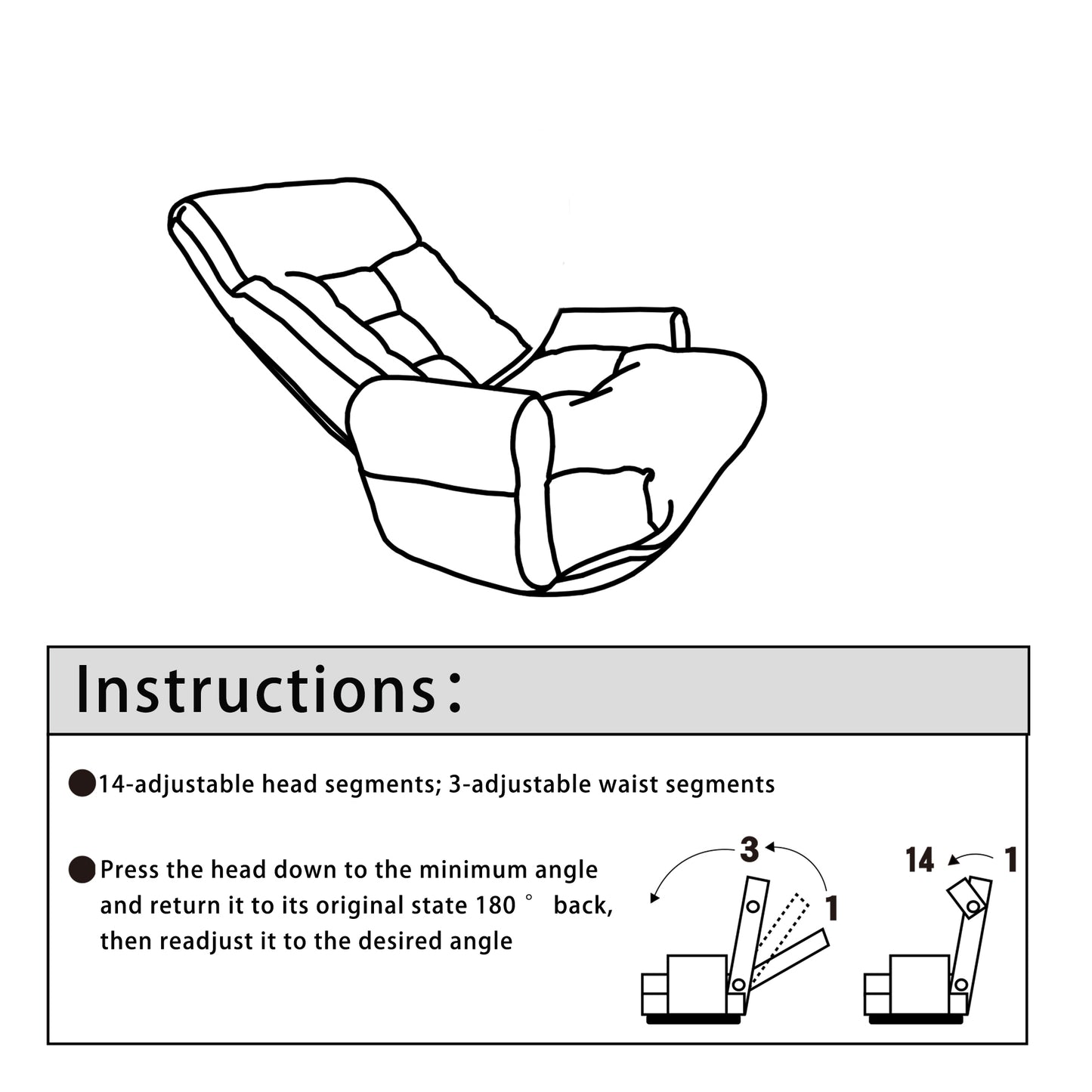 360° Adjustable Lounge Chair with Head &amp; Waist Support – 5-Angle Recliner with Ottoman, Solid Steel Frame