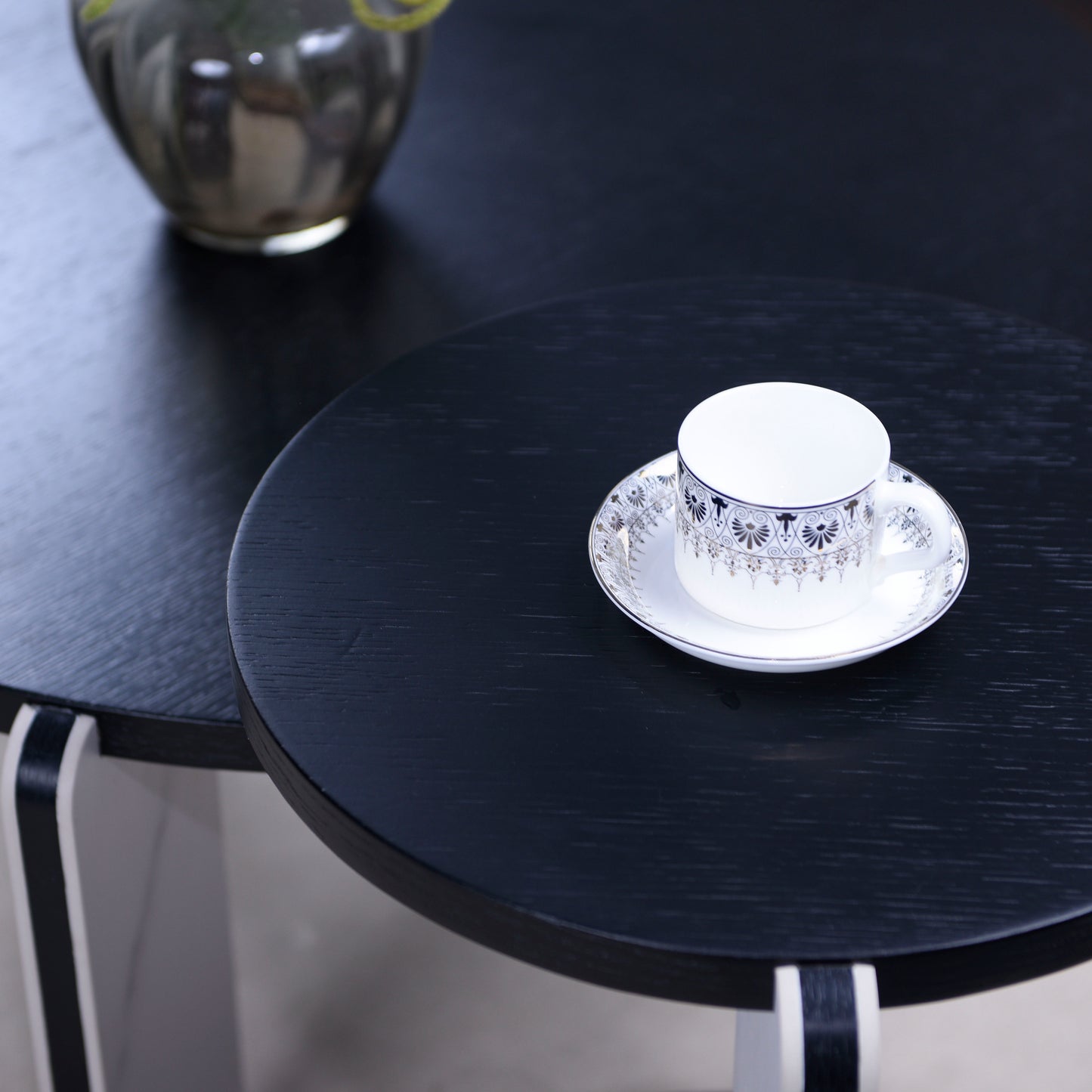 Round Nesting Coffee Table Set of 2 – Sintered Stone Top, 18mm MDF + Stone Legs (White+Black / Walnut / Black)