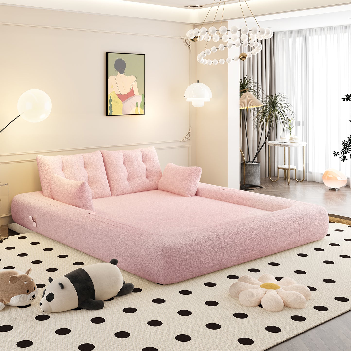 Multi-Functional Foldable Sofa Bed, 3-in-1 Teddy Fabric Foam-Filled Sleeper Sofa Bed for Living Room