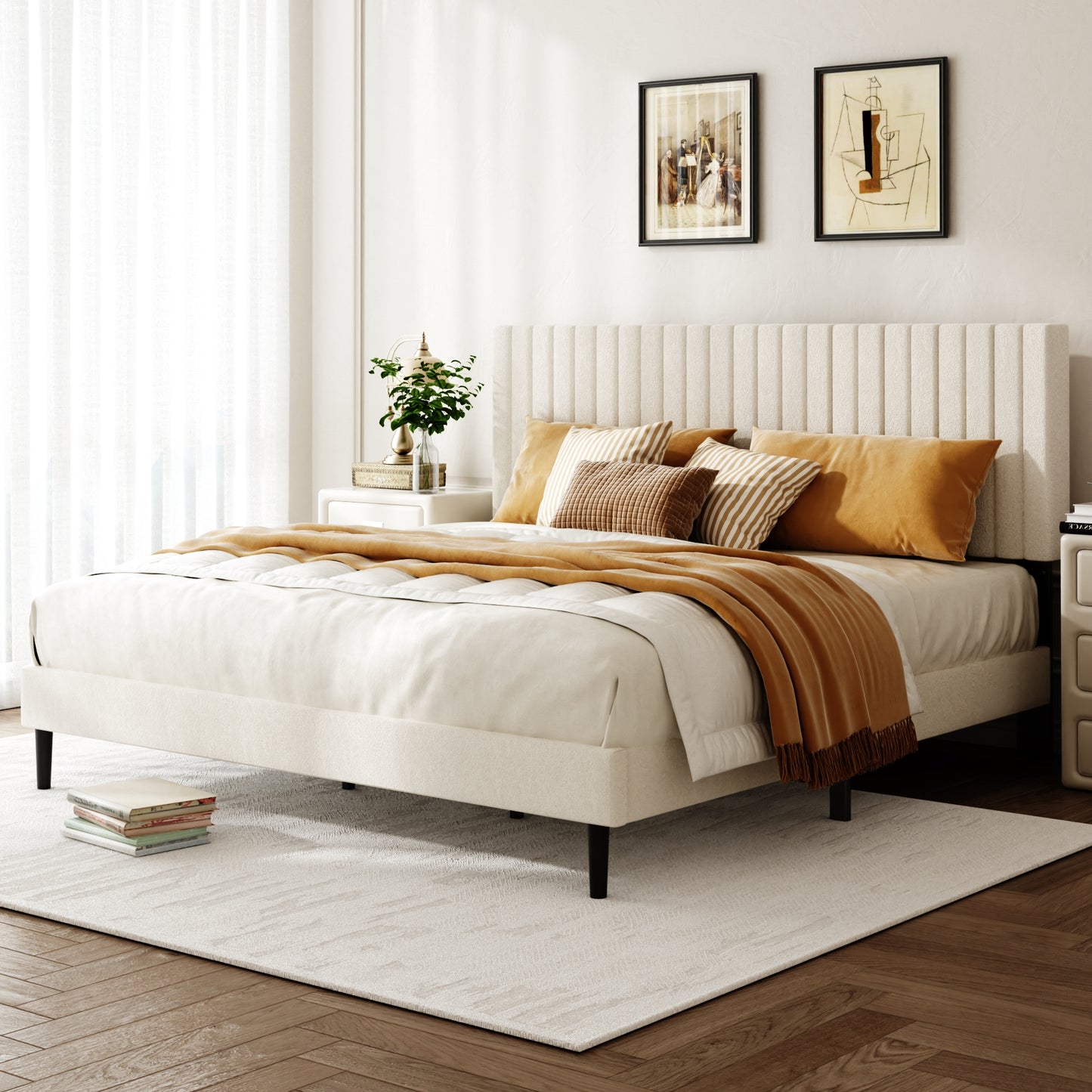 Velvet Upholstered Platform Bed with Height-Adjustable Headboard – King/Queen/Full, No Box Spring Needed