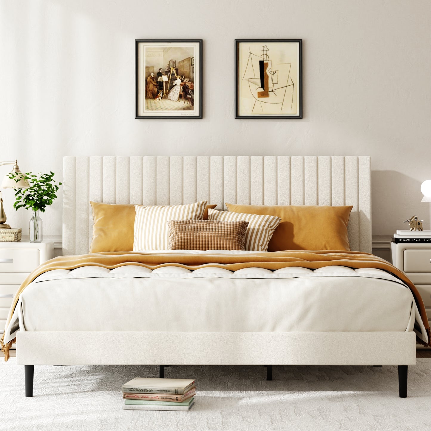 Velvet Upholstered Platform Bed with Height-Adjustable Headboard – King/Queen/Full, No Box Spring Needed