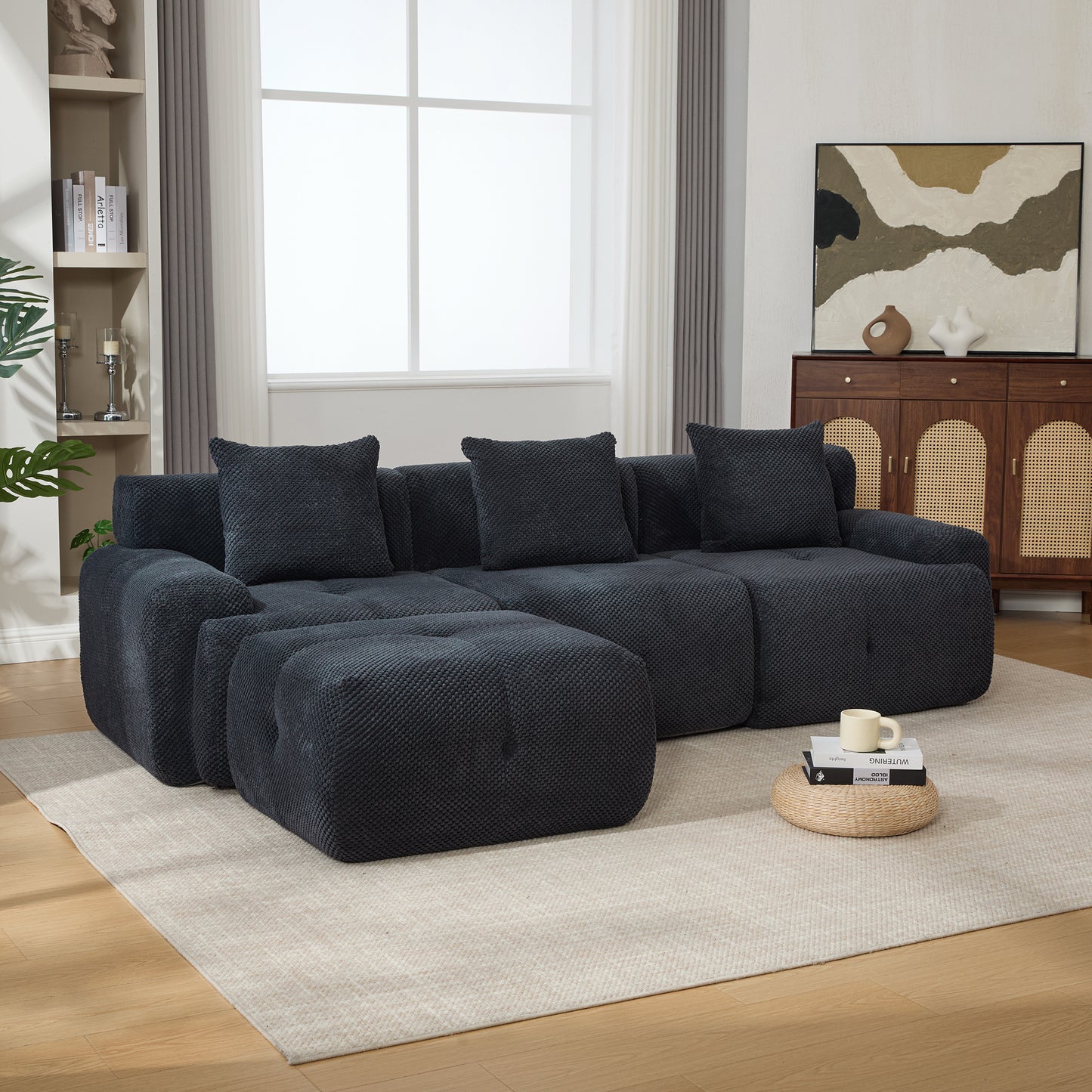 ModernModular  Loveseat  Sofa L Shape Sectional Sofa  , 2-4-6 Seater Tufted Comfy Cloud Tufted Floor Convertible Couch with 2 Pillows