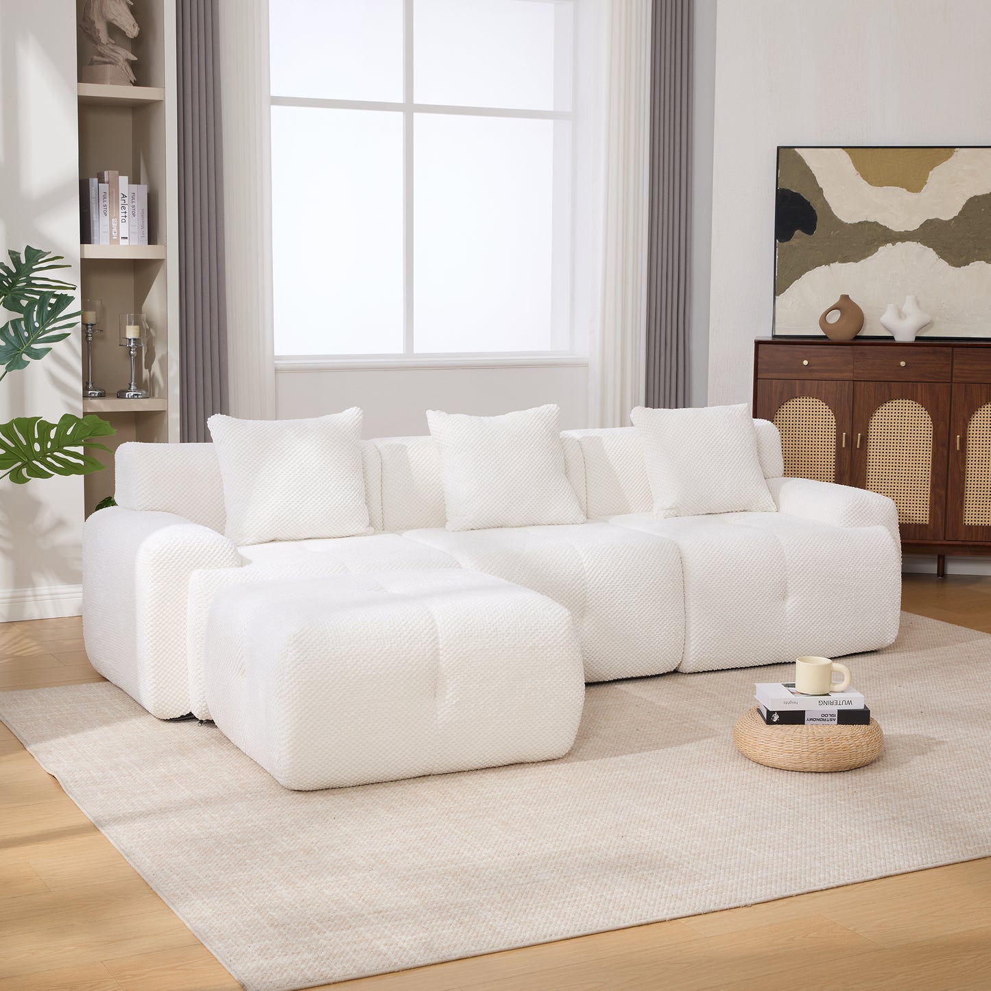 ModernModular  Loveseat  Sofa L Shape Sectional Sofa  , 2-4-6 Seater Tufted Comfy Cloud Tufted Floor Convertible Couch with 2 Pillows