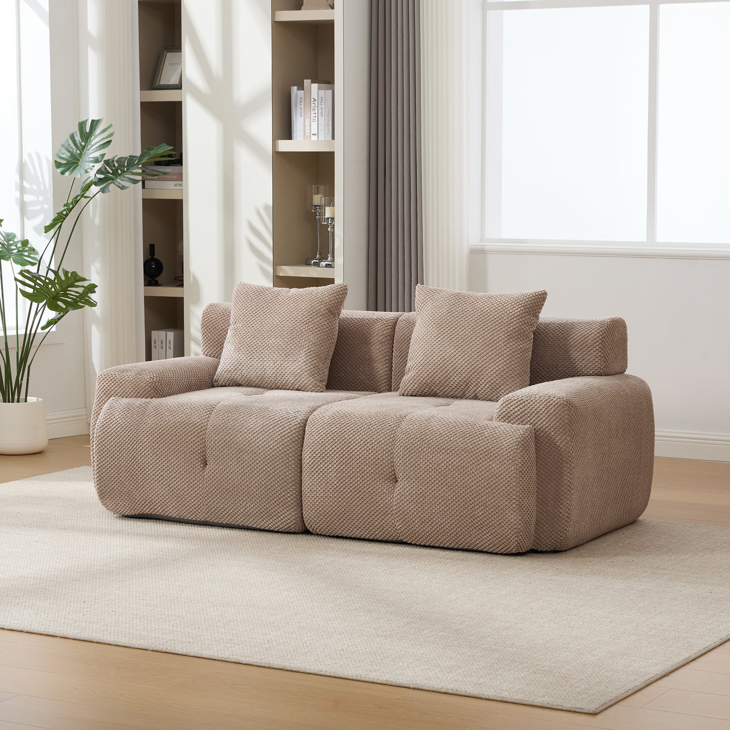 ModernModular  Loveseat  Sofa L Shape Sectional Sofa  , 2-4-6 Seater Tufted Comfy Cloud Tufted Floor Convertible Couch with 2 Pillows