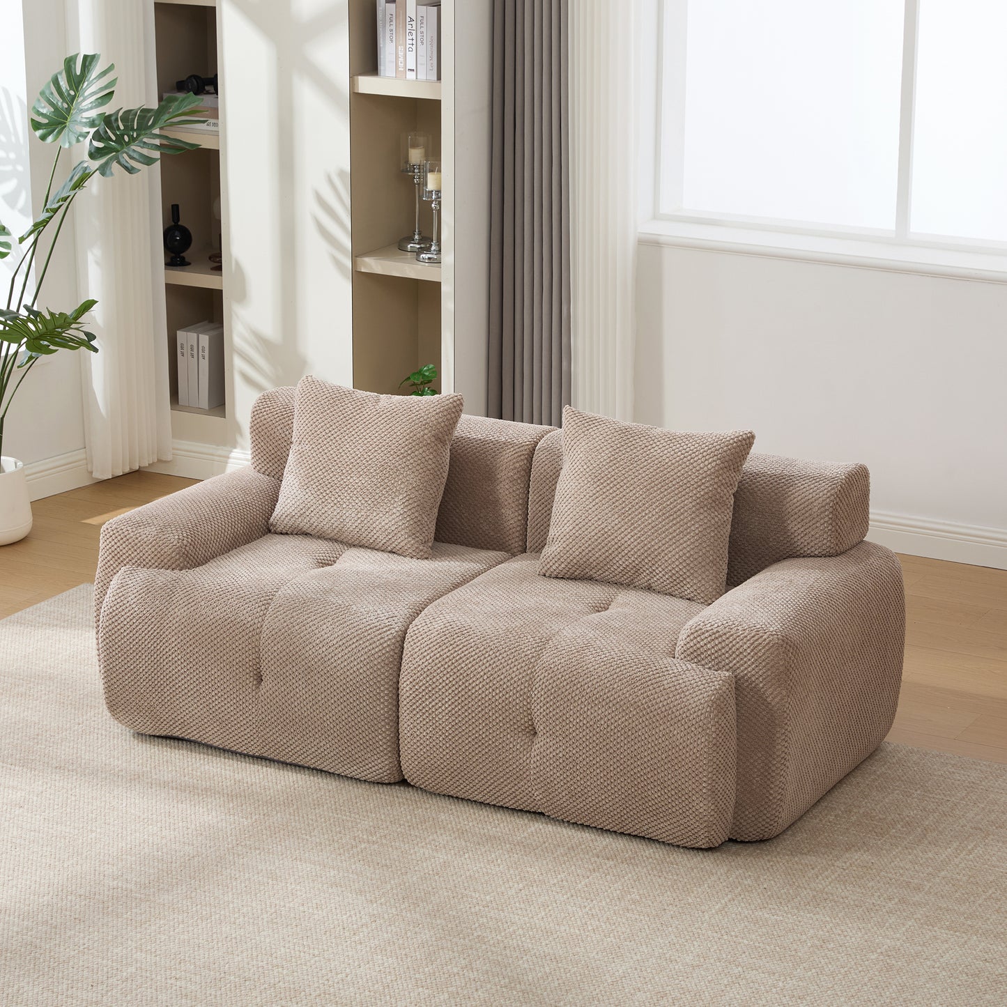 ModernModular  Loveseat  Sofa L Shape Sectional Sofa  , 2-4-6 Seater Tufted Comfy Cloud Tufted Floor Convertible Couch with 2 Pillows