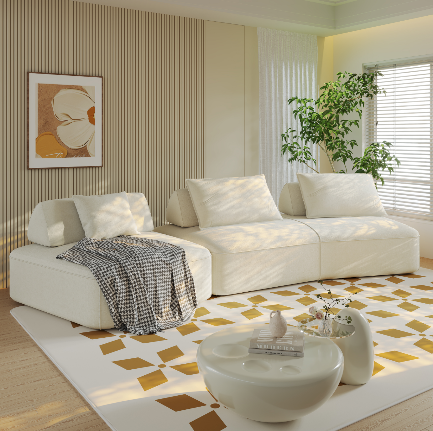Modern Light Luxury Oversized Modular Sectional Sofa – DIY Chenille Couch with Removable Backrests & Soft Pillows (Beige/Dark Grey)