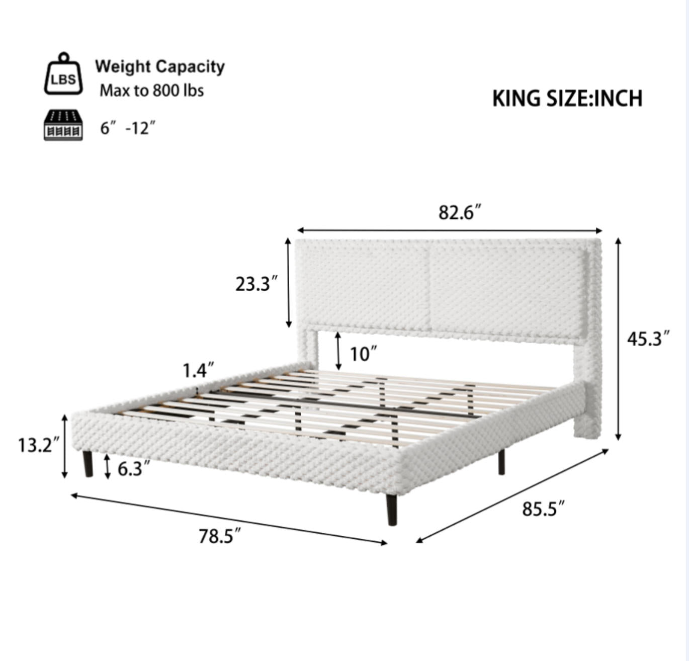 Modern White Plush Soft Bed – Comfortable Backrest Bedroom Bed (Queen/King)