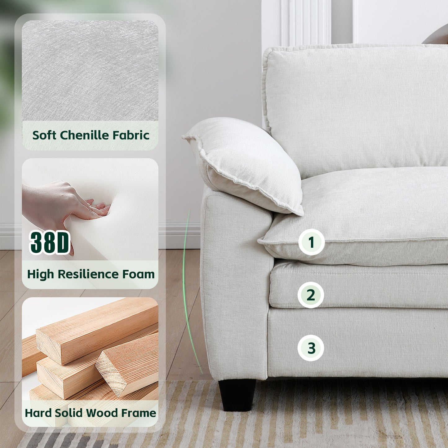 Loveseat / L-Shape Luxury Couch | Soft Chenille Upholstered Sofa with Ottoman – Modular Sectional, Removable Washable Covers