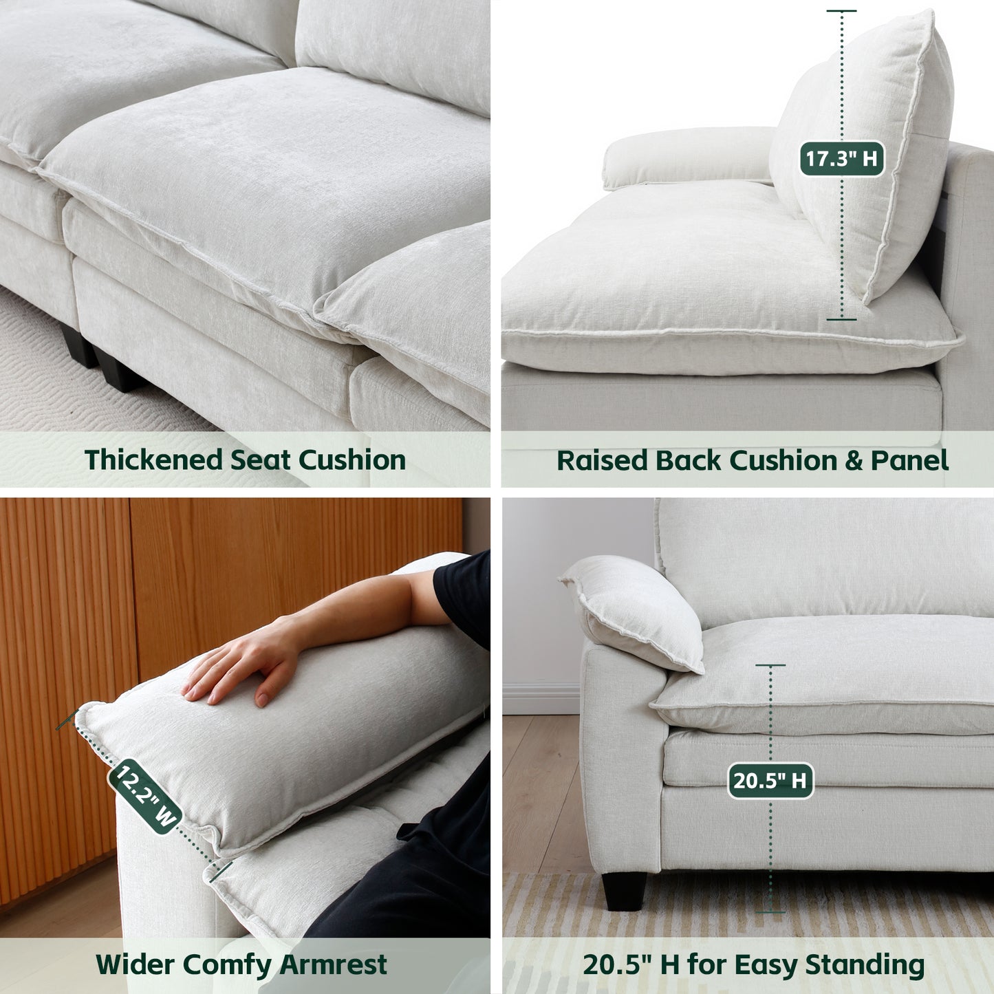 Loveseat / L-Shape Luxury Couch | Soft Chenille Upholstered Sofa with Ottoman – Modular Sectional, Removable Washable Covers