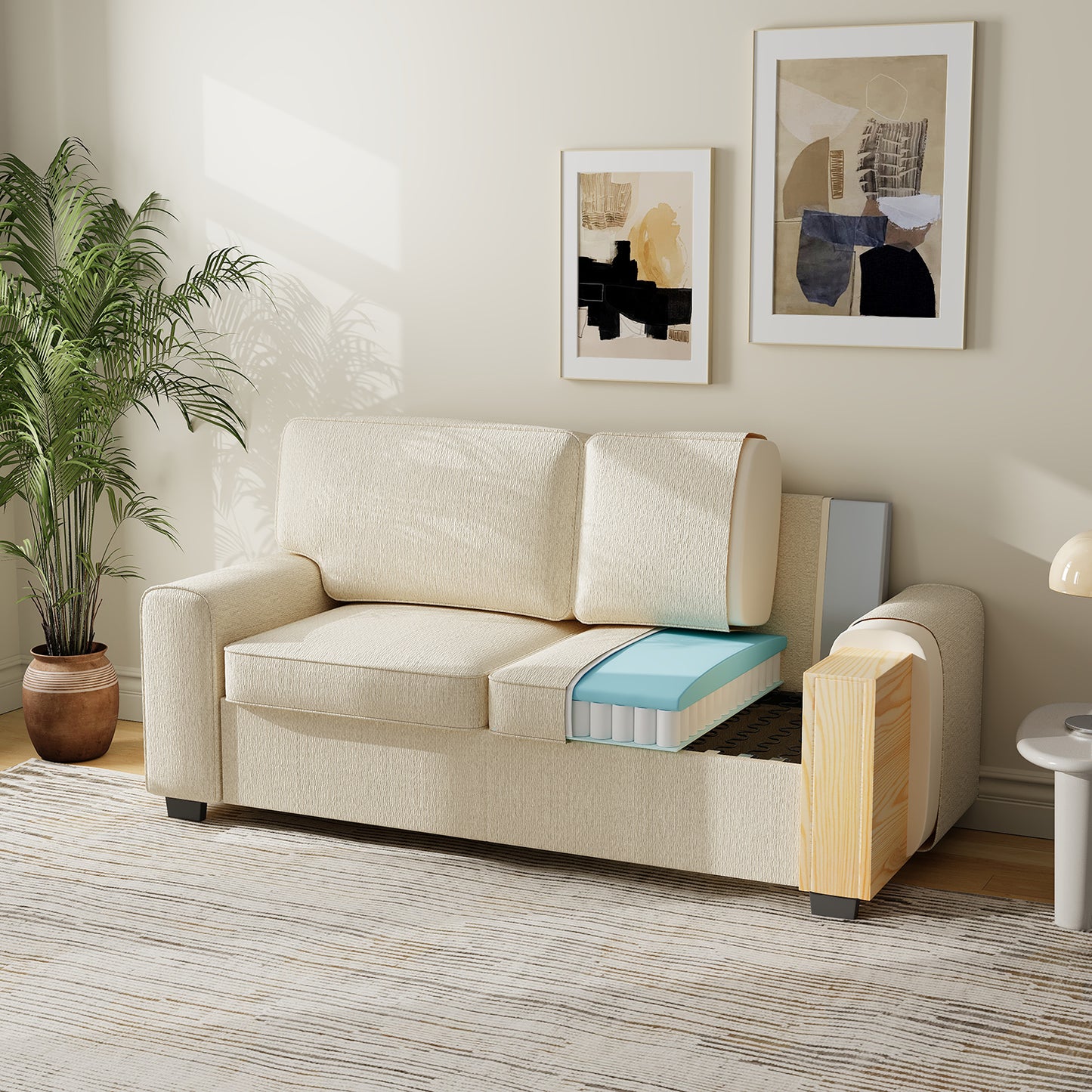 Loveseat Sofa with Chenille Fabric – Deep Seat 2-Seater Couch, Spring Cushion &amp; Sturdy Metal Frame