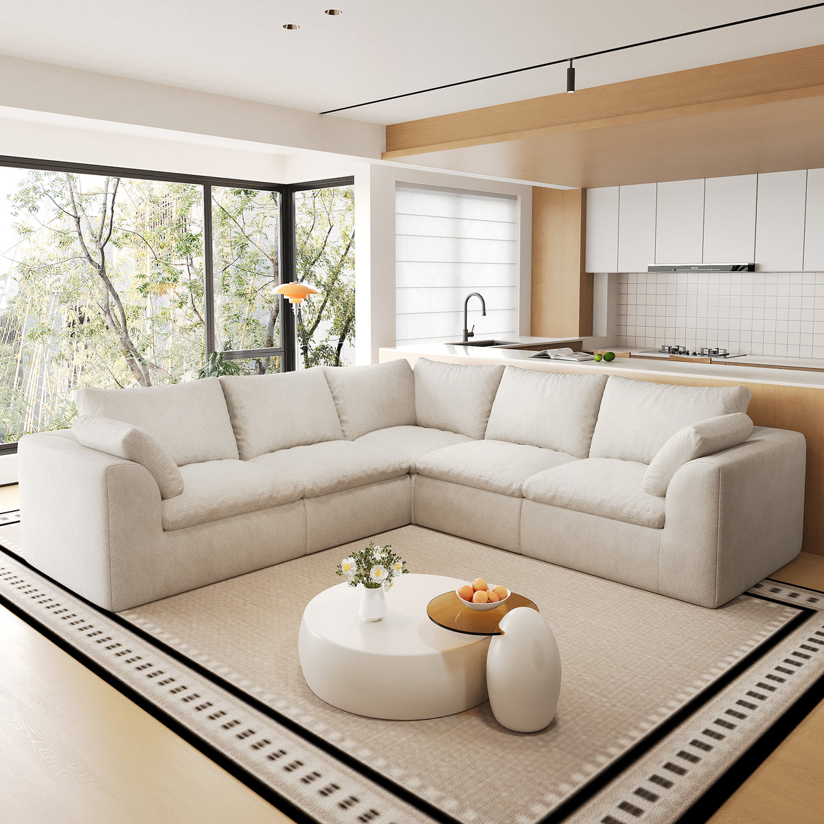 Vacuum Packed Cloud Sofa 2/3/4/5‑Seater, Modular Compressed Sofa Couch with Soft Cushion, Removable Covers for Living Room