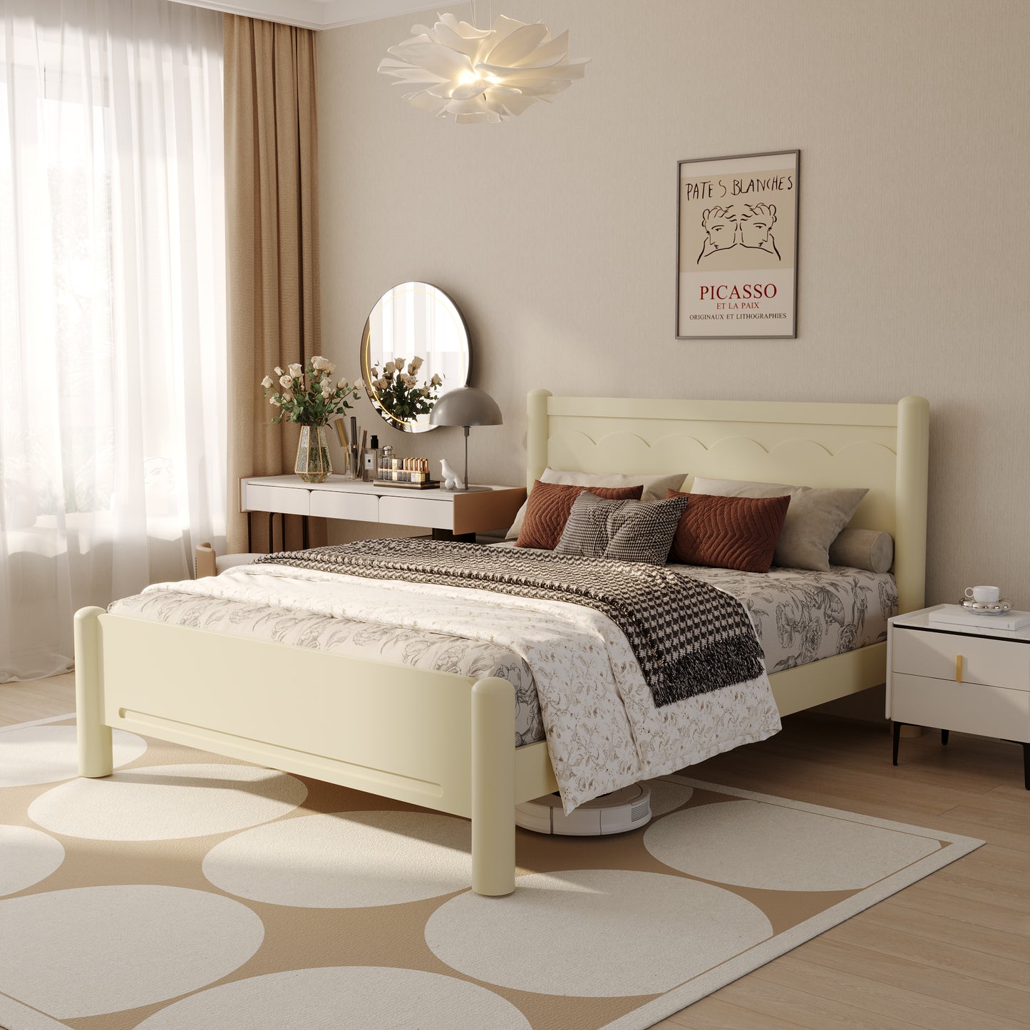 Wood Platform Bed with Headboard,Solid Wood Legs, Mattress Foundation with 10 Wooden Slats,No Box Spring Needed