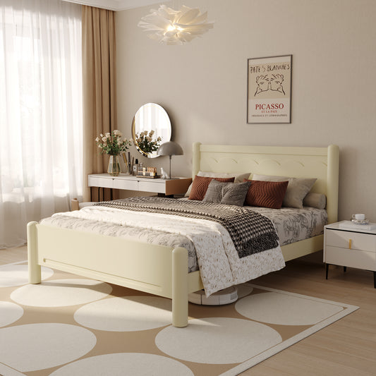 Wood Platform Bed with Headboard,Solid Wood Legs, Mattress Foundation with 10 Wooden Slats,No Box Spring Needed