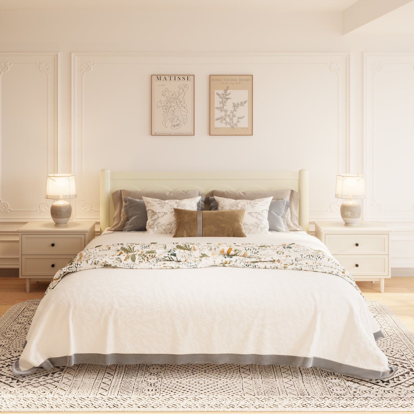 Wood Platform Bed with Headboard,Solid Wood Legs, Mattress Foundation with 10 Wooden Slats,No Box Spring Needed