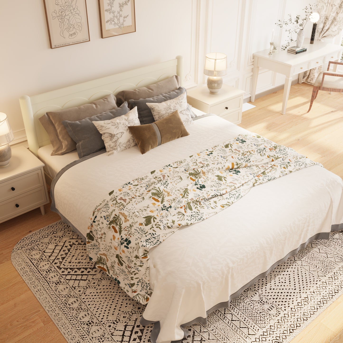 Wood Platform Bed with Headboard,Solid Wood Legs, Mattress Foundation with 10 Wooden Slats,No Box Spring Needed