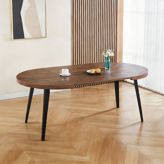 Extendable Dining Table – Metal Leg, MDF Top | Space-Saving Expandable Table for Home &amp; Office (Oak/Walnut/Black)