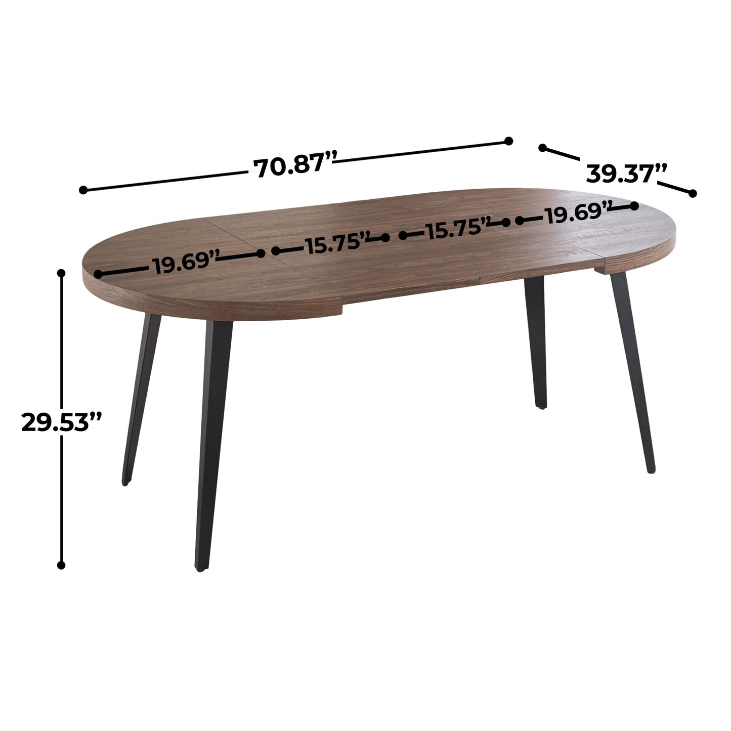 Extendable Dining Table – Metal Leg, MDF Top | Space-Saving Expandable Table for Home &amp; Office (Oak/Walnut/Black)