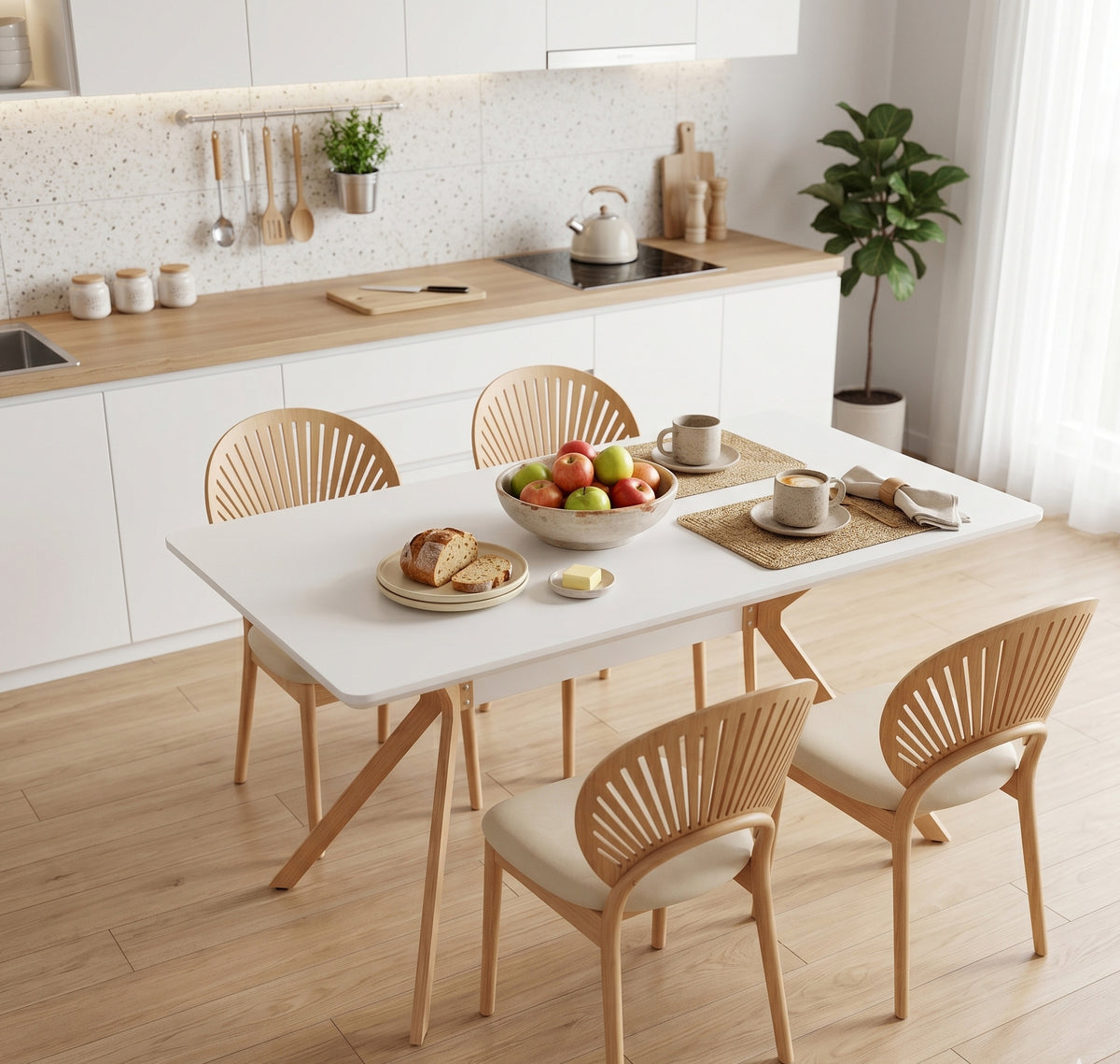 Modern Minimalist Dining Table – MDF Anti-Scratch Top, Metal Legs for Dining Room, Kitchen, Office